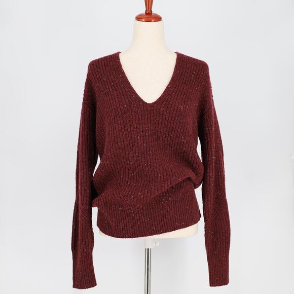 Rag & Bone Women Burgundy Donegal Wool Knit Casual V-Neck Relaxed Sweater Size S - Picture 1 of 6